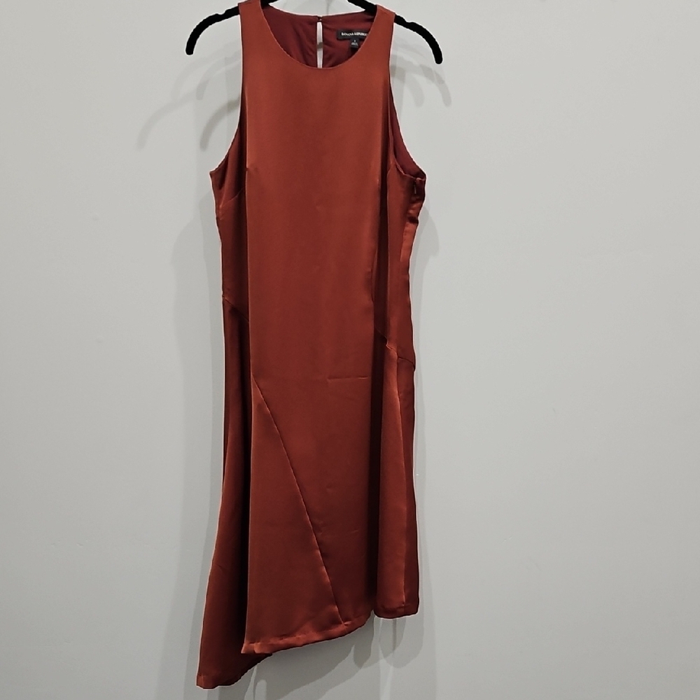 Banana Republic Asymmetrical Bias Cut Midi Dress in Orange Red